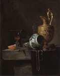Willem Kalf - Still Life with a Porcelain Vase, Silver-gilt Ewer, and Glasses